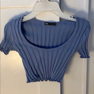 Zara blue short-sleeve crop top